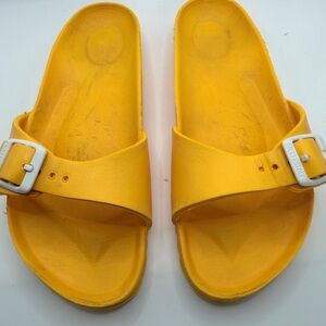 Birkenstock Yellow Slide Sandals with White Buckle